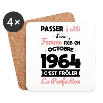Anniversaire 60 ans - Née en Octobre 1964 - Dessous de verre (lot de 4) - blanc - Devant