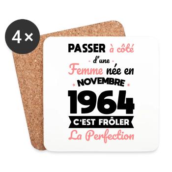Anniversaire 60 ans - Née en Novembre 1964 - Dessous de verre (lot de 4) - blanc - Devant