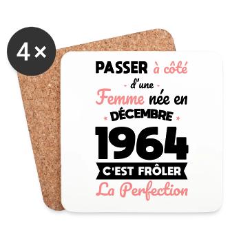 Anniversaire 60 ans - Née en Décembre 1964 - Dessous de verre (lot de 4) - blanc - Devant