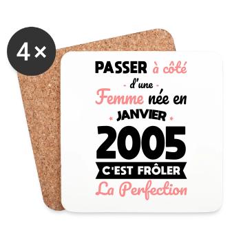 Anniversaire 20 ans - Née en Janvier 2005 - Dessous de verre (lot de 4) - blanc - Devant