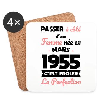 70th birthday - Born in March 1955 - Coasters (set of 4) - white - Front