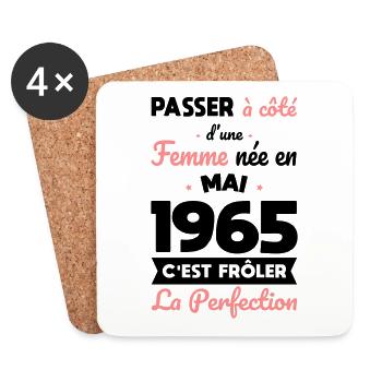 Anniversaire 60 ans - Née en Mai 1965 - Dessous de verre (lot de 4) - blanc - Devant