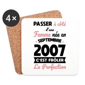Anniversaire 18 ans - Née en Septembre 2007 - Dessous de verre (lot de 4) - blanc - Devant