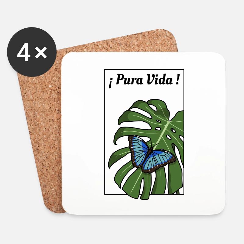 Pura Vida - Schmetterling (schwarzer Rahmen) - Untersetzer (4er-Set) - Weiß