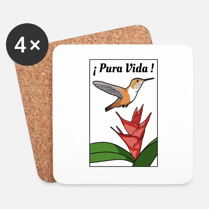 Pura Vida - Kolibri (schwarzer Rahmen) - Untersetzer (4er-Set) - Weiß