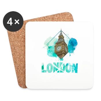 London England UK Stadt Skyline Splash Bunt - Untersetzer (4er-Set) - Weiß - Vorne