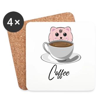 Chat de café - Dessous de verre (lot de 4) - blanc - Devant