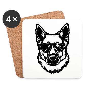 Tête de chien de berger allemand - Dessous de verre (lot de 4) - blanc - Devant