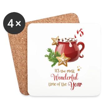 Cacao, most wonderful time of the year, red, gold - Untersetzer (4er-Set) - Weiß - Vorne