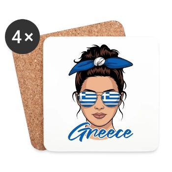 Fille Grecque Femme Drapeau Grèce - Dessous de verre (lot de 4) - blanc - Devant