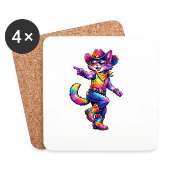 Cowboy Chat Coloré - Dessous de verre (lot de 4) - blanc - Devant
