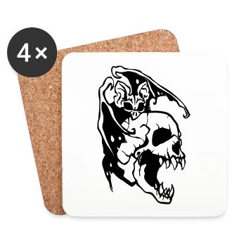 Fledermaus und Totenkopf Halloween - Untersetzer (4er-Set) - Weiß - Vorne
