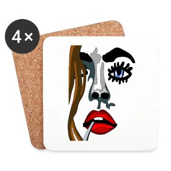 Classic Art Face - Top Model with Red Lights - Coasters (set of 4) - white - Front