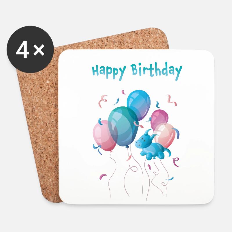 Happy Birthday, Geburtstagsgruß, Geburtstag Drache - Untersetzer (4er-Set) - Weiß