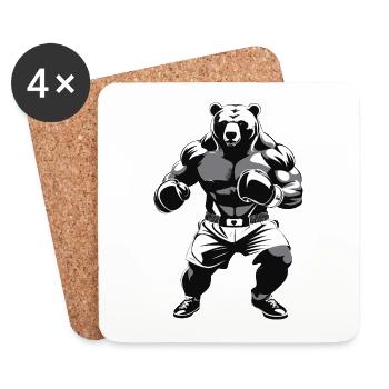 Boxing Bear - Conception du logo du Box Club - Dessous de verre (lot de 4) - blanc - Devant