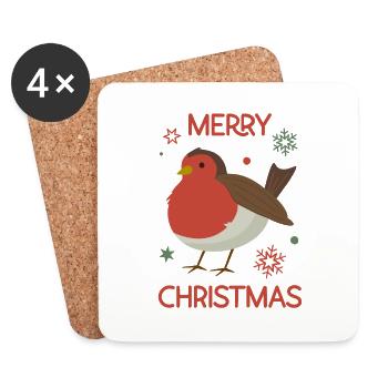 Merry Christmas Robin - Coasters (set of 4) - white - Front