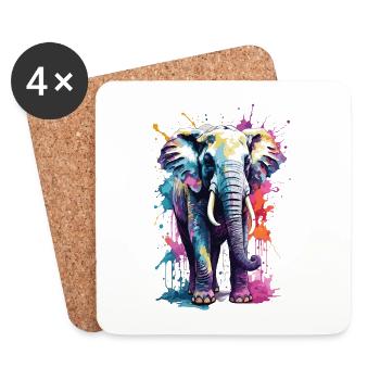 Explosion de couleurs fraîches d’éléphant sur la savane - Dessous de verre (lot de 4) - blanc - Devant