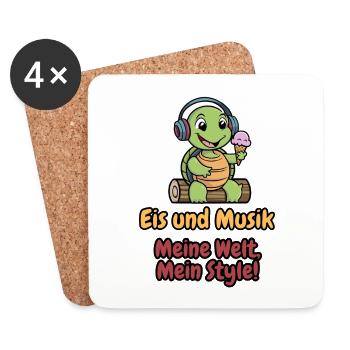 Schildkröte mit Kopfhörern und Eis in der Hand - Untersetzer (4er-Set) - Weiß - Vorne