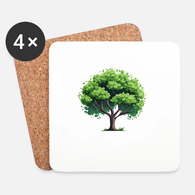 Natürlicher Baum - Untersetzer (4er-Set) - Weiß