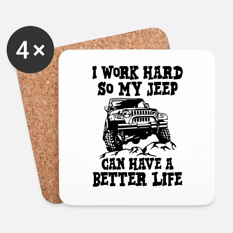 I work hard so my jeep - Untersetzer (4er-Set) - Weiß