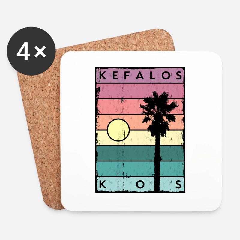 Kefalos Horizont und Palme Kos - Untersetzer (4er-Set) - Weiß