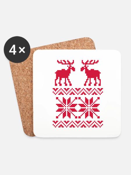 Elch-Muster-Weihnachtspullover - Untersetzer (4er-Set) - Weiß