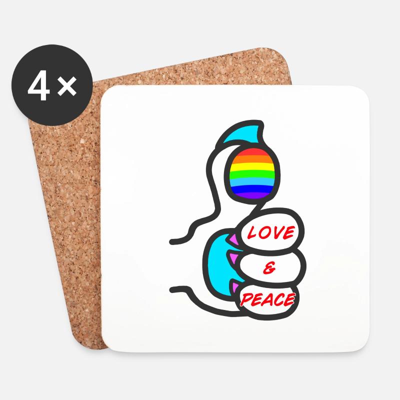 Love & Peace, mit Pfote und Regenbogen - Coasters (set of 4) - white