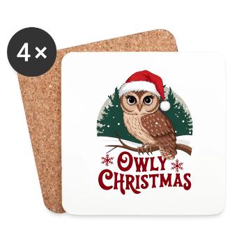 Eule Weihnachten lustig süß Merry Owly Christmas - Untersetzer (4er-Set) - Weiß - Vorne