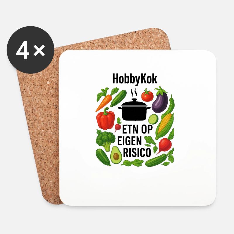 Vegetable Wreath Circle Design - Coasters (set of 4) - white