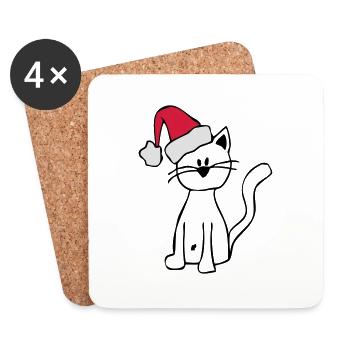 Weihnachtskatze Meowy Christmas - Untersetzer (4er-Set) - Weiß - Vorne
