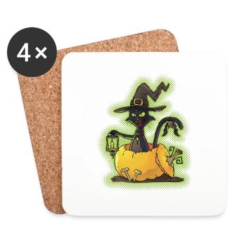 Halloween Black Witch Cat in Pumpkin - Coasters (set of 4) - white - Front