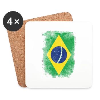 Brasilien-Flagge Proud Brazilian Vintage Distressed - Untersetzer (4er-Set) - Weiß - Vorne