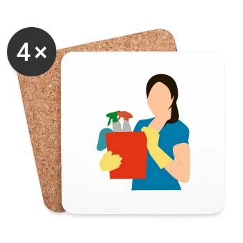 putzen cleaning putzfrau broom wischmop38 - Untersetzer (4er-Set) - Weiß - Vorne