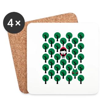 Fairytale - Märchen - Rotkäppchen - Wolf - Grafik - Untersetzer (4er-Set) - Weiß - Vorne
