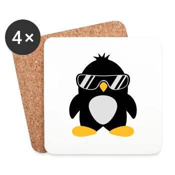 Cooler süßer Chef Pinguin Vogel mit Sonnenbrille - Untersetzer (4er-Set) - Weiß - Vorne