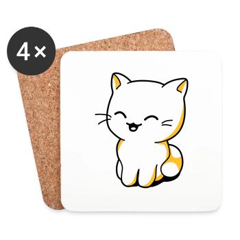 Chat kawaii rieur - Dessous de verre (lot de 4) - blanc - Devant