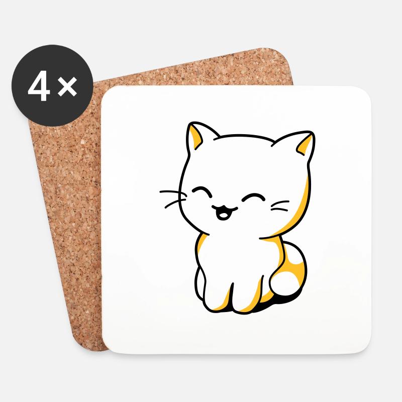 Katzen Kawaii - Untersetzer (4er-Set) - Weiß