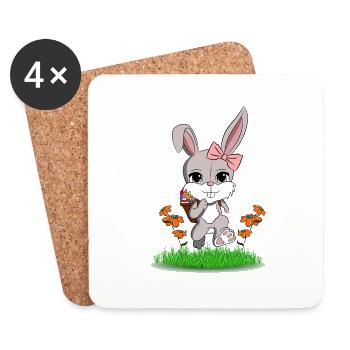 Lapin de Pâques avec des oeufs colorés dans le panier - Dessous de verre (lot de 4) - blanc - Devant