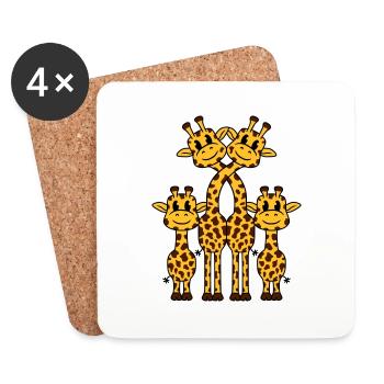 Famille girafe mignonne 2 enfants maman papa girafe - Dessous de verre (lot de 4) - blanc - Devant