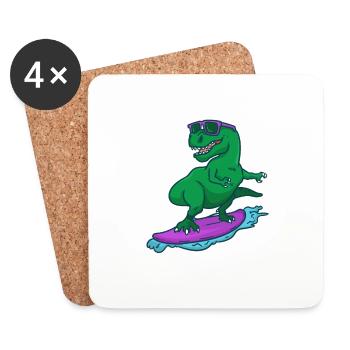 Surfer Dino T-Rex sur un cadeau de surfeur de surf - Dessous de verre (lot de 4) - blanc - Devant