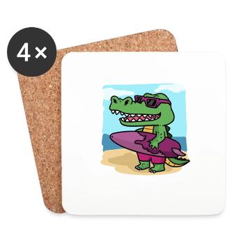 It's Crocodile's Surfing Time Es ist Krokodils Sur - Untersetzer (4er-Set) - Weiß - Vorne