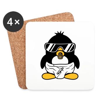 penguin baby child pacifier diaper sunglasses lu - Coasters (set of 4) - white - Front