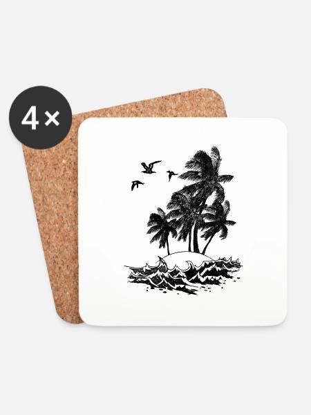 Sonne Strand Palmen Meer Urlaub - Untersetzer (4er-Set) - Weiß