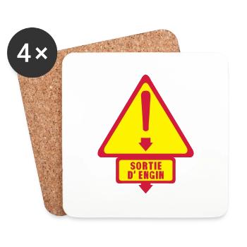 sortie engin panneau danger fleche - Dessous de verre (lot de 4) - blanc - Devant