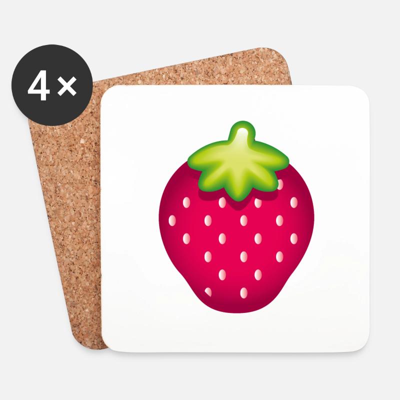 Smiley Strawberry - Untersetzer (4er-Set) - Weiß