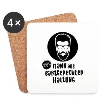Bartgerecht gehalten | Sprüche T Shirt für Männer - Untersetzer (4er-Set) - Weiß - Vorne