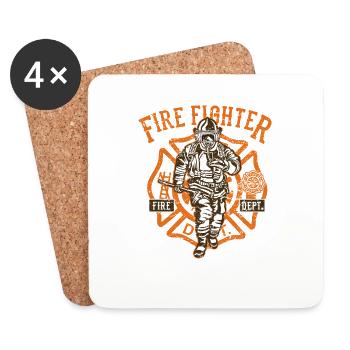 Feuerwehr T-Shirt Firefighter - Untersetzer (4er-Set) - Weiß - Vorne