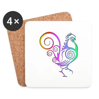 Poulet Coq Poule Poussins Poulets Arc-en-ciel - Dessous de verre (lot de 4) - blanc - Devant