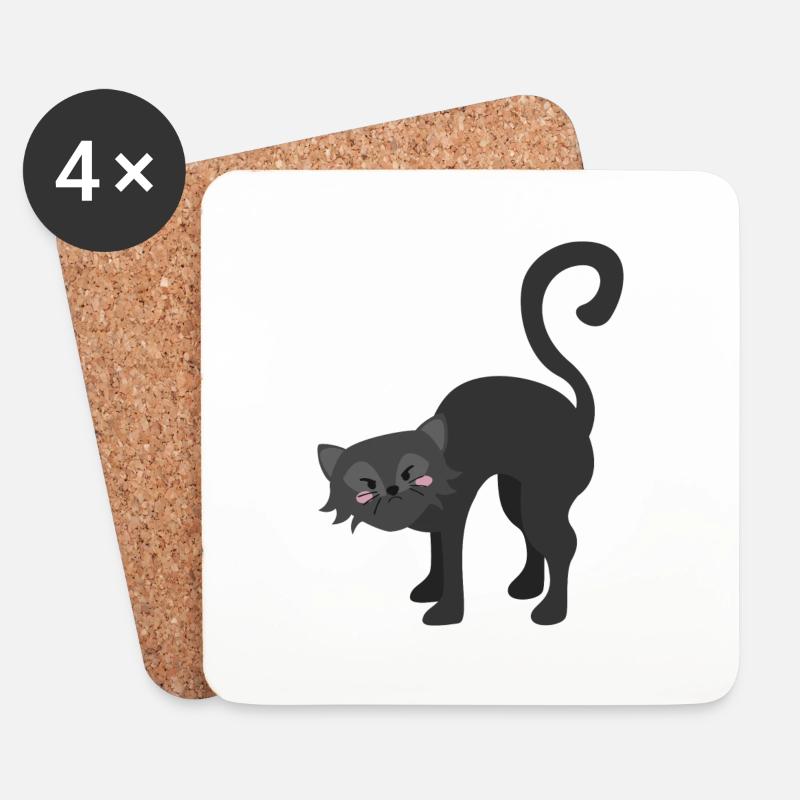 Schwarze Katze - Untersetzer (4er-Set) - Weiß