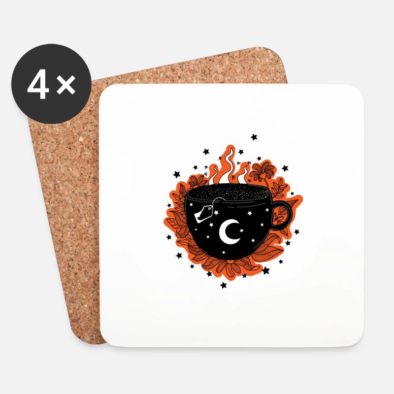Becher mit Tee, Kräutern, Hexenbecher, Halloween - Untersetzer (4er-Set) - Weiß